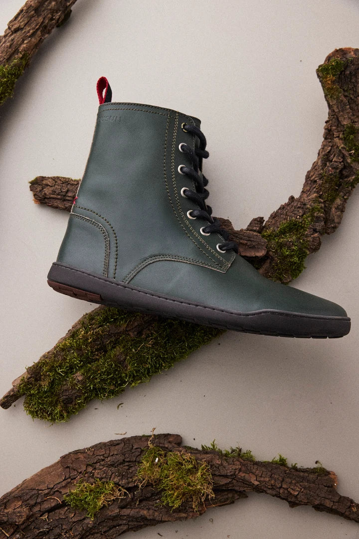 BLSN-040W Pine Green Barefoot Boot on model in studio