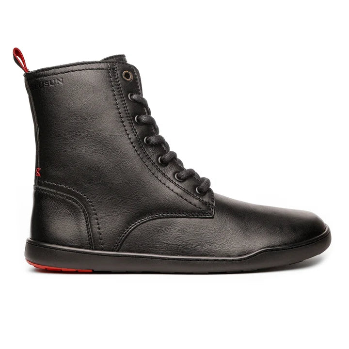 BLSN-040W Women's Barefoot Boot in Black Smooth Leather - Side profile view