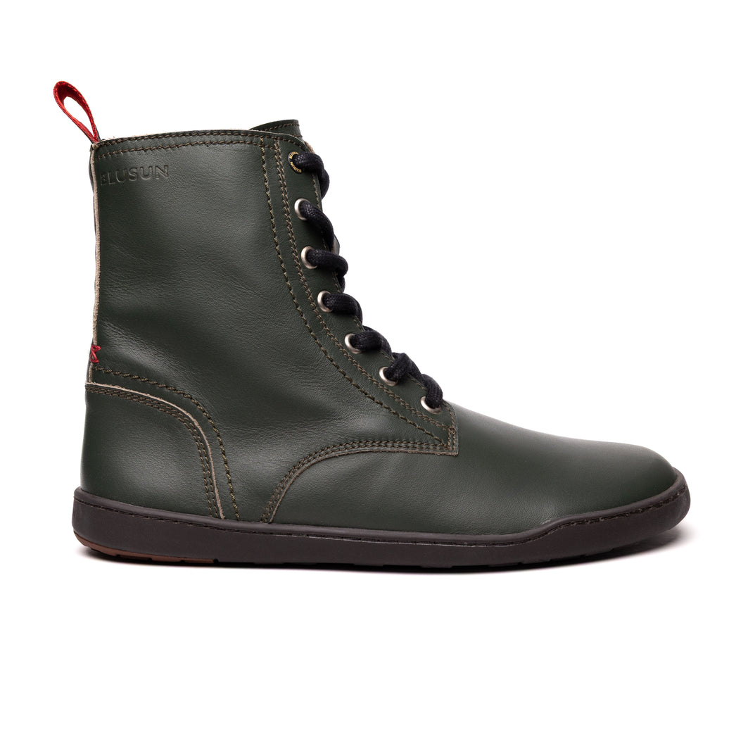 BLSN-040W Women's Barefoot Boot in Pine Green - Side profile view
