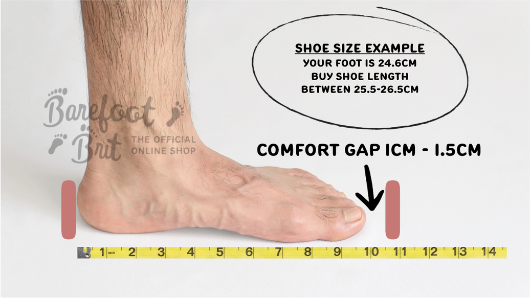 Demonstration of how to measure feet for barefoot shoe sizing