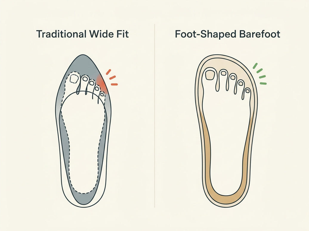 Comparison of conventional tapered shoe versus foot-shaped barefoot shoe for wide forefoot and narrow heel