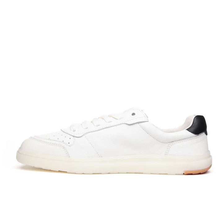 Blusun brand White sneaker with black heel and red logo on a white background