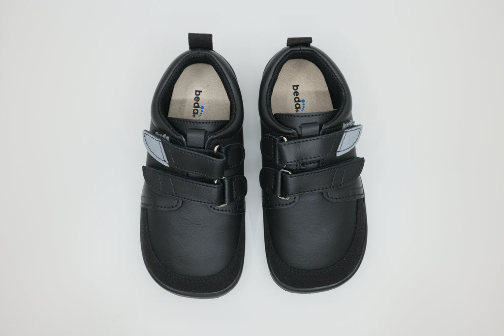 Beda Barefoot Leather Trainers School Shoes – Just Black
