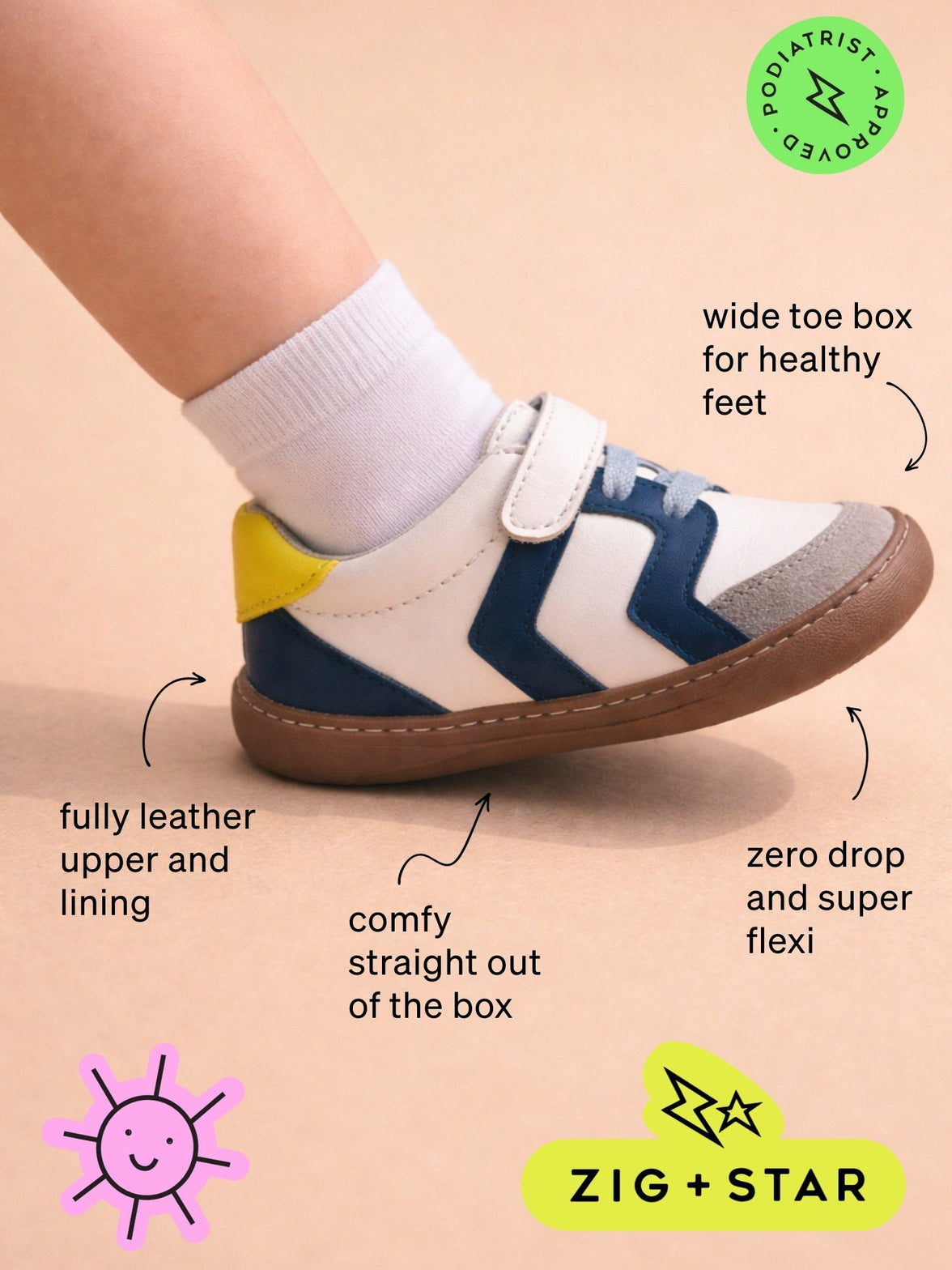 Jett infant barefoot shoe Metallic Pewter by ZIG+STAR, detail view