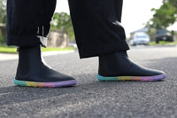 PaperKrane Kranebow barefoot Chelsea boots side profile on adult feet outdoors