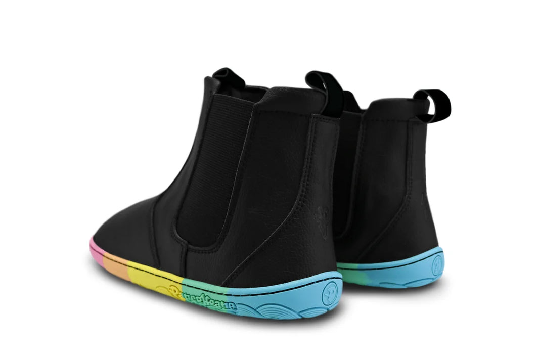 Rear view of PaperKrane Kranebow barefoot boot showing zero-drop flat sole