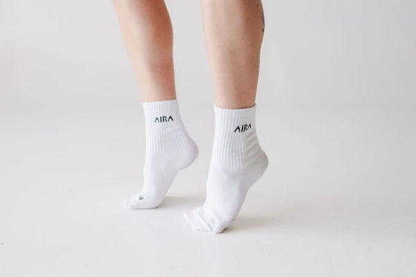 Aira Basics white crew sock for barefoot footwear by Aira