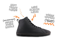 PaperKrane Stealth Tall black vegan barefoot boot side profile