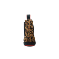 BLSN-300W Leo Barefoot Chelsea Boot rear view showing heel pull tab and leopard pattern