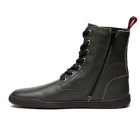 BLSN-040W Pine Green Barefoot Boot inner side view showing zipper