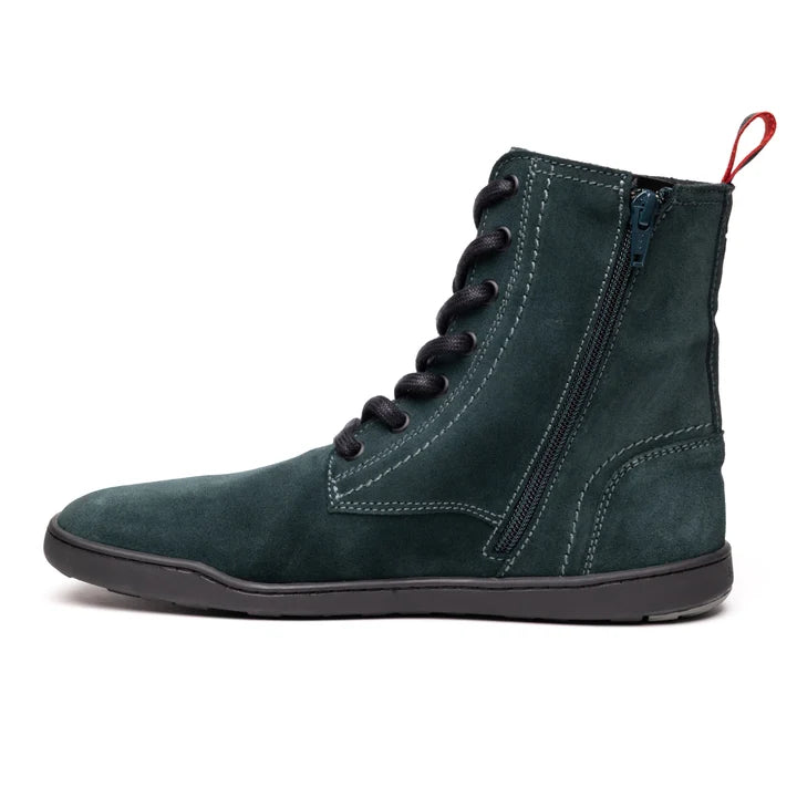 BLSN-040W Pine Green Suede Barefoot Boot inner view showing side zipper