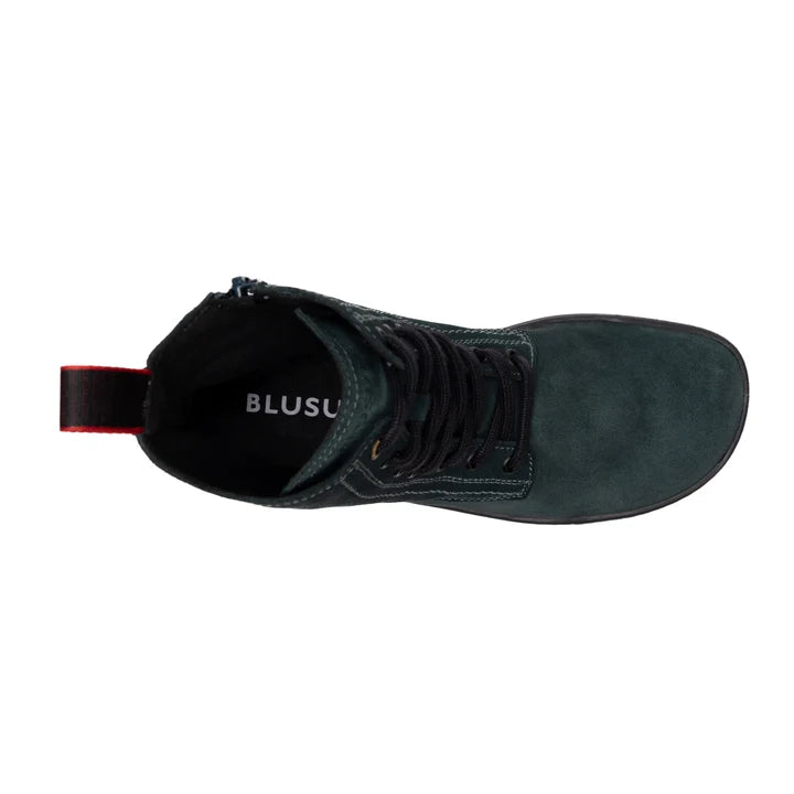 BLSN-040W Pine Green Suede Barefoot Boot top view highlighting anatomical wide toe box