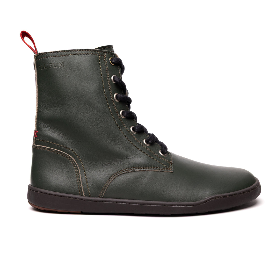 BLSN-040W Women's Barefoot Boot in Pine Green - Side profile view