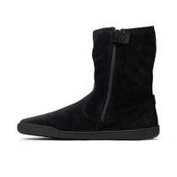 BLSN-400W Black Suede Barefoot Boot interior showing cozy recycled wool lining and PrimaLoft insulation