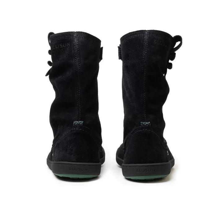 BLSN-400W Black Suede Barefoot Boot rear angle view showing slouch upper silhouette