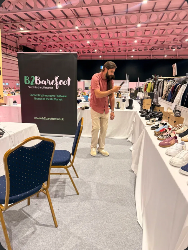 Daniel Adams at Footwear & Fashion Live 2026 representing B2Barefoot at the NEC Birmingham
