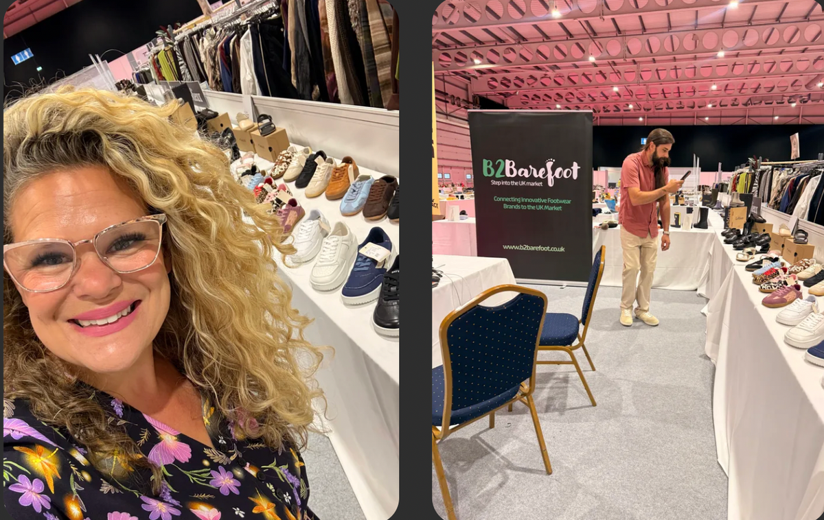 Lowenna and Daniel Adams at Footwear & Fashion Live 2026 curating barefoot shoe brands