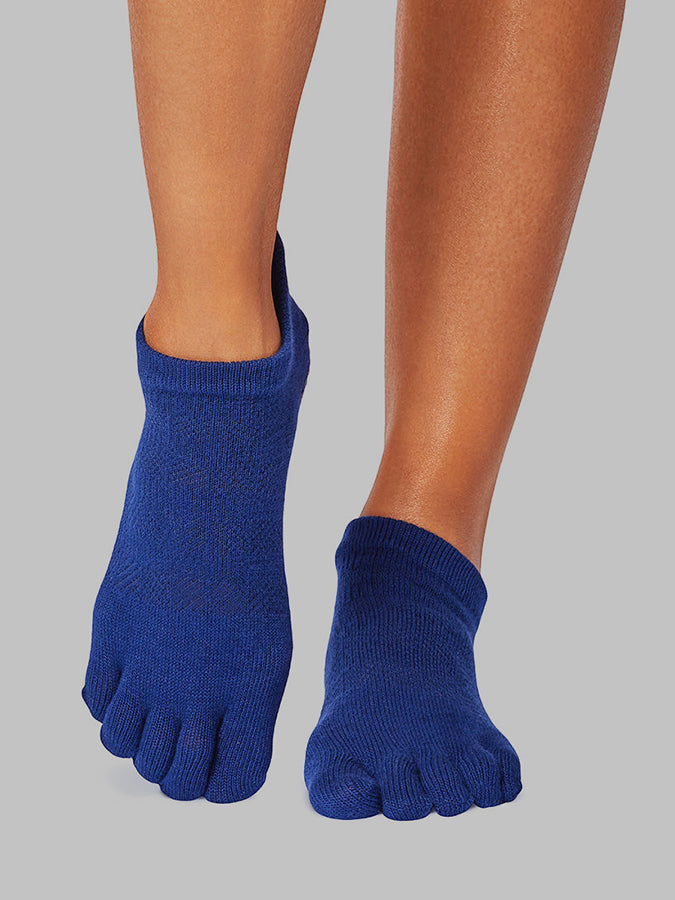 ToeSox low rise full toe yoga grip socks - on-foot view