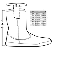 BLSN-400W Black Suede Barefoot Boot shaft height and winter boot dimension diagram